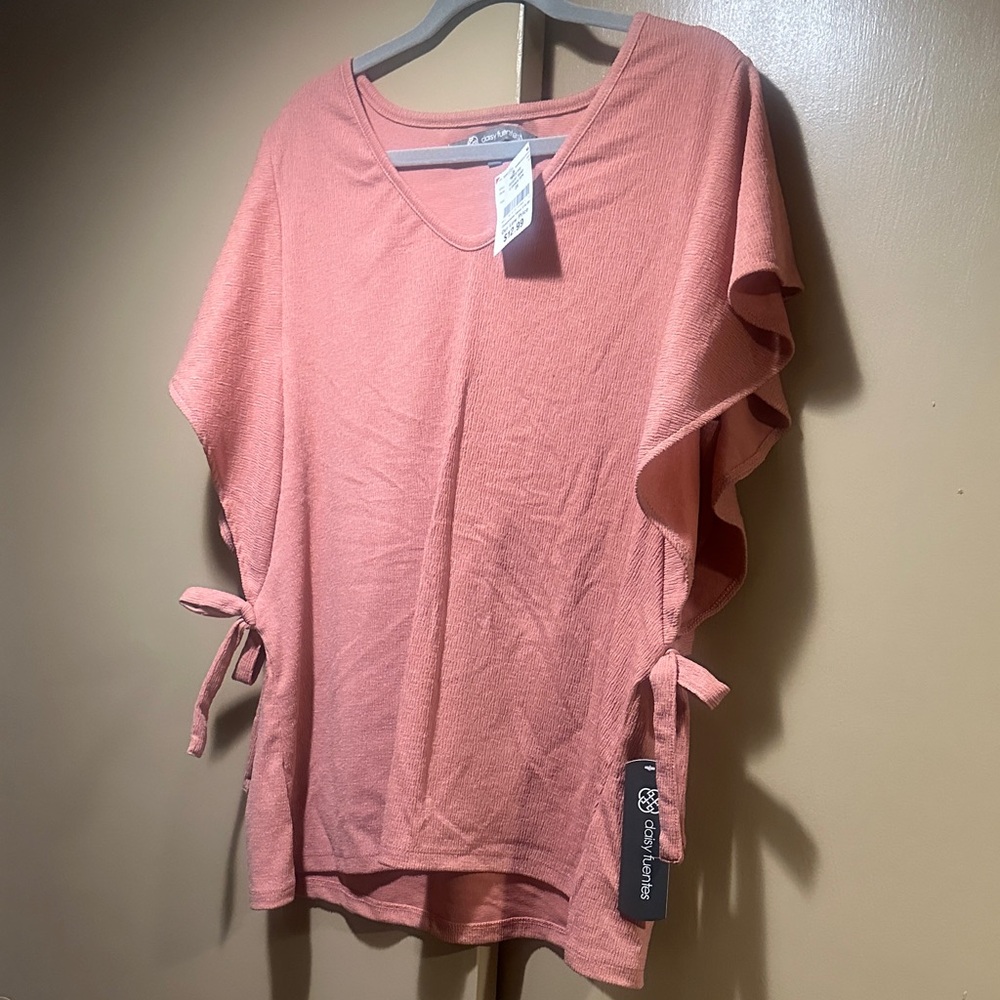 Daisy Fuentes Peach Blouse with Tie Accents